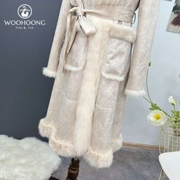 Wuhuang's nieuwe jas, sneeuwkonijn en geïntegreerde lange vossenbontpakkraag voor dames, slim fit temperament, winterkleding 754769