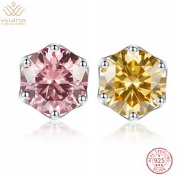 WUIHA 925 Sterling Silver Round 100% Passed Test Diamond 1CT Colorful Moissanite Ear Studs Boucles d'oreilles pour les femmes Cadeau Drop Shipping