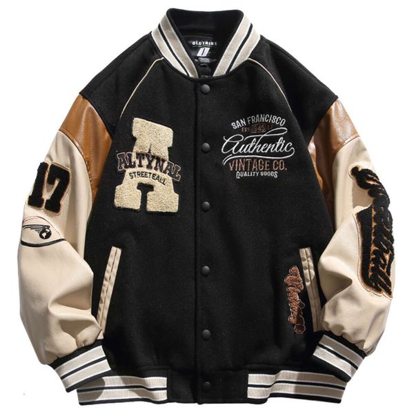 Wukong Tiene Stock De Jersey De Béisbol De Patchwork Flocado Con Letras Retro Estadounidenses, Chaqueta De Moda Suelta Y Versátil De Hip-Hop Para Hombres Chaqueta