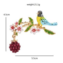 Wulibaby Broches d'oiseau fruits mignons pour femmes Broche de beauté 2 couleurs en fleur Branche de fête Brooch épingle Cadeaux