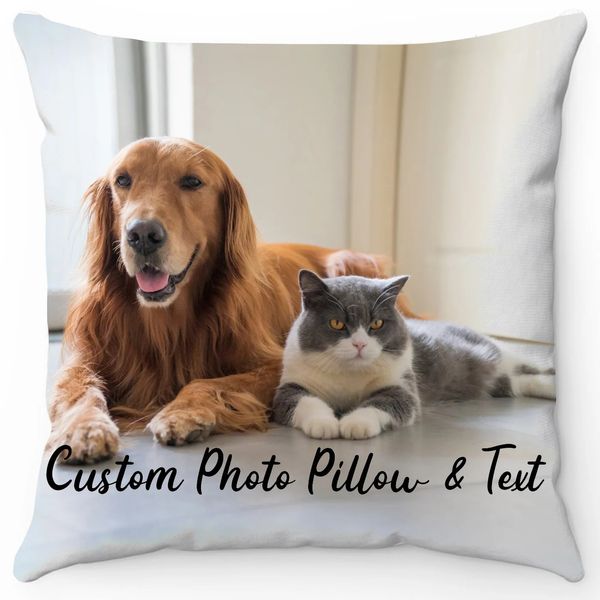 WUZIDREAM personnalisé animal Po taie d'oreiller personnalisé chat chien taie d'oreiller oreiller pour animaux de compagnie avec texte Po personnalisé chiot cadeaux 240318