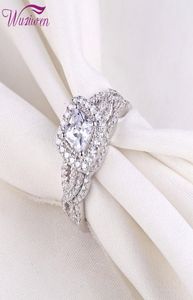 Wuziwen 2 PCS 925 Sterling Silver Wedding Engagement Ring Bruidset Classic Jewelry For Women 14CT Princess Cut Zirkon BR0715 Y14870069