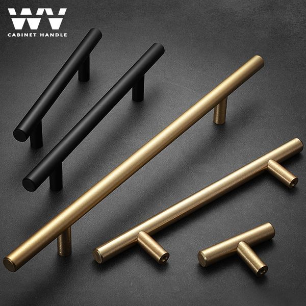 WV Brass Gold Black Kitchen Cabinet Handles American T Bar Boutons de porte droite Tire le diamètre 96 mm Handle Furniture Wardrobe 221