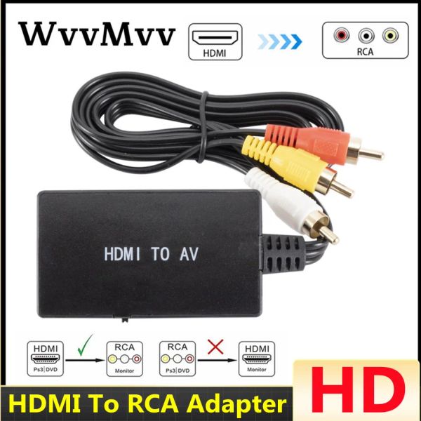 WVVMVV HDMI vers RCA AV / CVBS Adaptateur HD Box Convertisseur Video HDMI TO RCA AV / CVSB L / R Video 1080p Mini HDMI To Av Support NTSC Pal