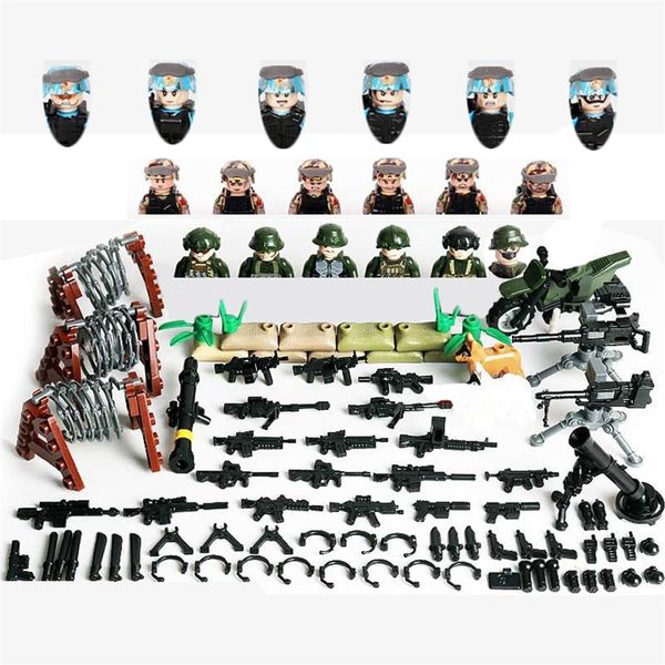 WW2 champ de bataille accessoires militaires blocs de construction jouets allemagne soviétique soldats américains commandos figurines armes pistolets modèle ensemble 220715