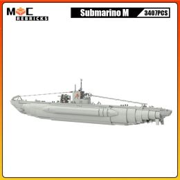 Submarino militar de la Segunda Guerra Mundial 3407 Piezas MOC Building Block de combate Naval Barco Armas de ladrillo Juguetes de ladrillo Baros de buque de guerra Modelo de niños Regalos