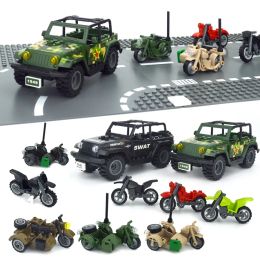 WW2 Military SWAT SUV CHOSE CONSTRUCTIONS BLACKS CROSS COUNTRY MOTORCYLY VICHIELS Soldats Moto Set Army Accessoires Military Brick Toy