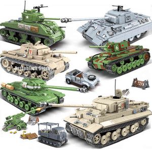 WW2 Panther Tank 121 Building Blocks Tiger Tank Modle Military Series M4 Sherman Tank Bricks Set Juguetes para niños Regalo de cumpleaños Y220214