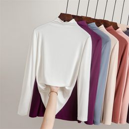 Camiseta Modal de otoño WWENN, camiseta blanca a la moda para mujer, medio cuello alto, camisetas ajustadas de manga larga de alta calidad, ropa de primavera 210507
