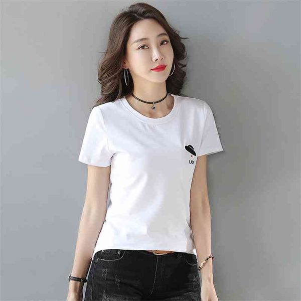 WWENN grande taille rose coton T-shirt à manches courtes haut pour femme été T-shirt Style coréen T-shirt grandes filles blanc noir t-shirts 210507