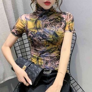 Wwenn T-shirt Zomer Tops Casual Korte Mouw Tee Shirt Femme T-shirt Dameskleding Turtleneck Print Vrouwelijke 210507