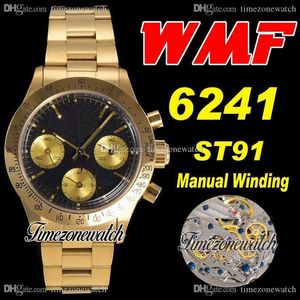 WWF Paul Newman 6241 ST91 Chronographe à remontage manuel Montre pour homme 1967 Rare Vintage Or jaune 18 carats Cadran noir OysterSteel Bracelet Timezonewatch Super Edition A1