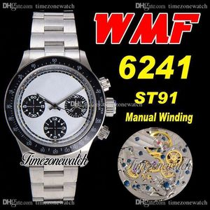 WWF Paul Newman 6241 ST91 Chronographe à remontage manuel Montre pour homme 1967 Rare vintage Lunette noire Cadran blanc Bracelet OysterSteel Timezonewatch Super Edition j10