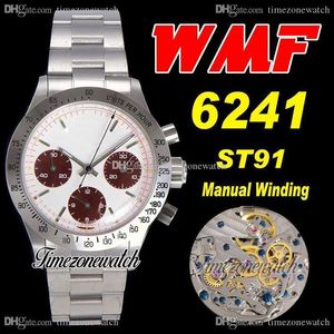 WWF Paul Newman 6241 ST91 Chronographe à remontage manuel Montre pour homme Circa 1967 Rare Vintage Cadran blanc marron OysterSteel Bracelet Timezonewatch Super Edition D4