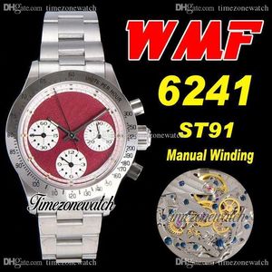 WWF Paul Newman 6241 ST91 Chronographe à remontage manuel Montre pour homme Vers 1967 Rare Vintage Cadran blanc rouge OysterSteel Bracelet Timezonewatch Super Edition b2