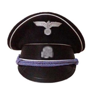 WWII Army Elite Infanterie Duitse officier Wool Hat Visor Cap Silver Cord Field259Q