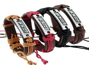Bracelet ethnique en cuir WWJD Bracelet en cuir alphabet anglais Bracelet ethnique rétro populaire en Europe et en Amérique9916154