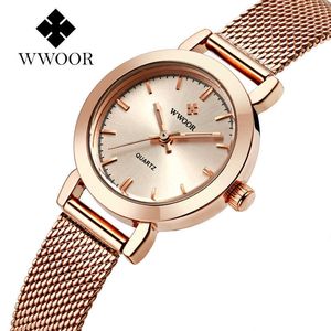 WWOOR Merk Luxe Mode Rose Gold Dames Horloges Jurk Casual Mesh Strap Quartz Horloge Geschenken voor Vrouwen Klok Montre Femme 210527