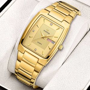 Wwoor design luxe horloge mannen gouden vierkante kwarts polshorloges zakelijke waterdichte automatische weekdatum relogio masculino 210527