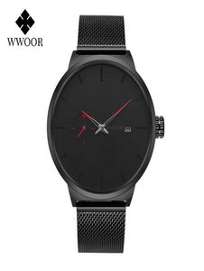 Wwoor Fashion Black Watch for Men Top Brand Roestvrij staal Quartz Polshorloge mannen Minimalisme Casual Clock Relogio Masculino 210609987967