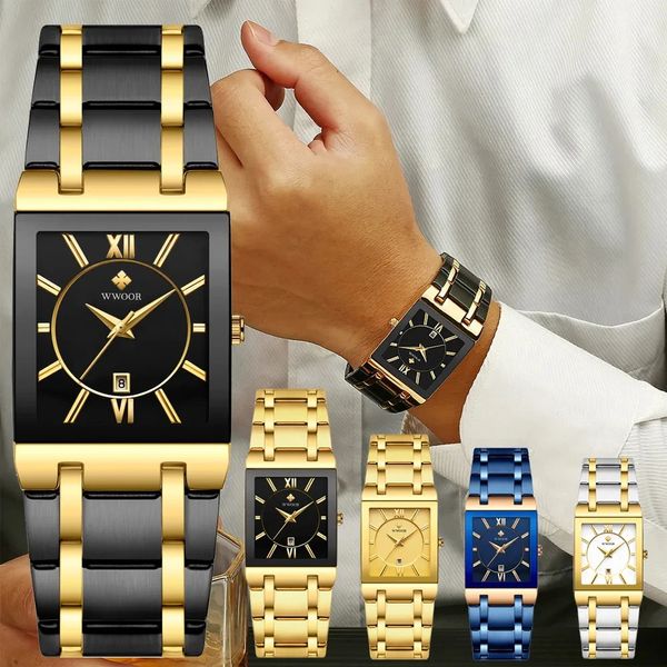 Wwoor Fashion Mens Watches Top Brand Luxury Wrist Watch Quartz Square imperméable GENEVA DESIGN MENS HORLY ROLOGIO MASCULINO 240131