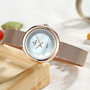 Wwoor Moda Relojes ultra delgados para mujeres Cinturón de malla de acero Reloj de cuarzo Reloj femenino Pequeño oro rosa Pulsera casual Reloj de pulsera 210527