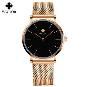 Wwoor mode vrouwen horloges top merk luxe slanke dames jurk polshorloge roestvrij staal rose gouden horloge Montre femme 210527