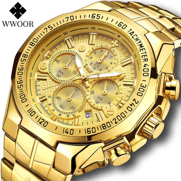 WWOOR or montre hommes haut marque de luxe grandes montres de sport pour hommes Quartz étanche chronographe montre-bracelet homme Relogio Masculino