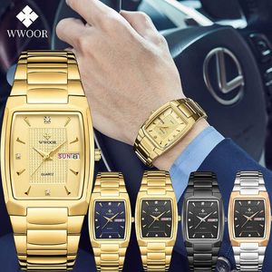 Wwoor gouden horloges mannen topmerk luxe vierkante quartz polshorloge heren waterdichte zakendatum klokken relogios masculino 210527