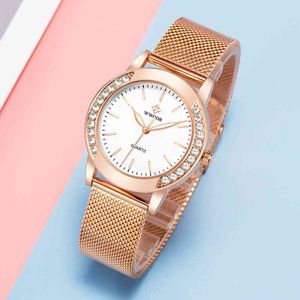 Weroor Luxe Diamond Dames ES 2021 Top Brand Mode Quartz Pols Rose Gold Mesh Band Armband Horloge voor Vrouwen