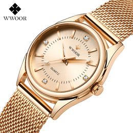 Wwoor luxe diamant vrouw horloge vrouwen rose goud kleine armband polshorloges geschenken voor vrouwen quartz klok relogio feminino 201114