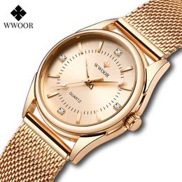 Wwoor Luxury Diamond Woman Watch Women Rose Gold Pequeña pulsera Relojes de pulsera Regalos para reloj de cuarzo Relogio Feminino 210616