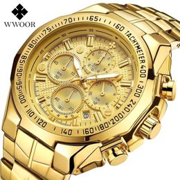 WWOOR luxe or hommes montre haut de gamme Sport grandes montres pour hommes étanche Quartz Date montre-bracelet chronographe mâle Reloj Hombre T276S