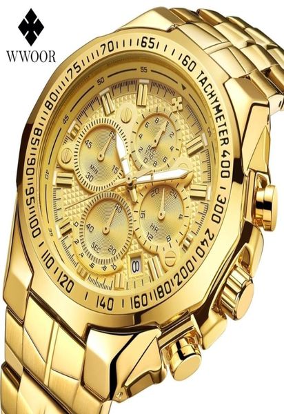 WWOOR Reloj dorado de lujo para hombre, relojes deportivos de primeras marcas para hombre, Reloj de pulsera resistente al agua con fecha de cuarzo, cronógrafo, Reloj para Hombre T3472310