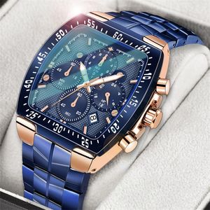 Wwoor mannen chronograaf sport horloges voor mannen mode vierkante top merk luxe roestvrij staal waterdicht quartz horloge reloj Hombre 220407