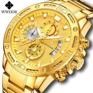 WWOOR hommes montres de luxe étanche Quartz analogique or montre pour hommes mode militaire grand cadran mâle Sport chronographe horloge 210527