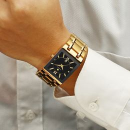 Wwoor Mens Polshorloge Square Quartz Horloges voor Mannen Top Luxe Gouden Horloge Man Roestvrij staal Waterdichte Klok Relogio Masculino CX200805