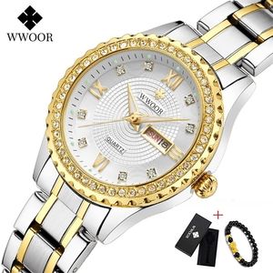 Wwoor New Gold Women Bracelet Watchs Affiols Dames Watch en acier inoxydable Robe décontractée Femme Quartz Watch Femmes Reloj Mujer T200420