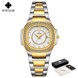 Weroor Originele Design Horloge Womens Fashion Square Gold Clock Top Merk Luxe Diamond Dames Jurk Horloges Relogio Feminino 210527