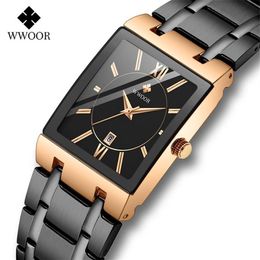 Wwoor rosa ouro relógio feminino quadrado quartzo à prova dwaterproof água senhoras relógios marca superior de luxo elegante relógio de pulso feminino 2293j