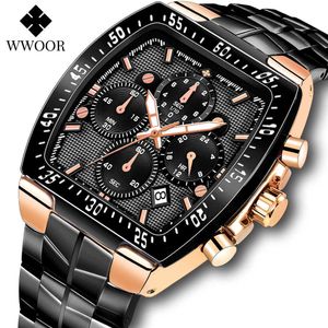 Wwoor sport horloges voor mannen mode zwart militaire kwarts waterdichte polshorloge mannelijke vierkante casual chronograph klok 210527