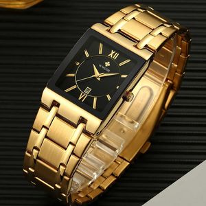 WWOOR Montre carrée pour hommes de luxe étanche en acier inoxydable horloge à quartz mâle or noir décontracté sport montres Reloj Hombre 210527