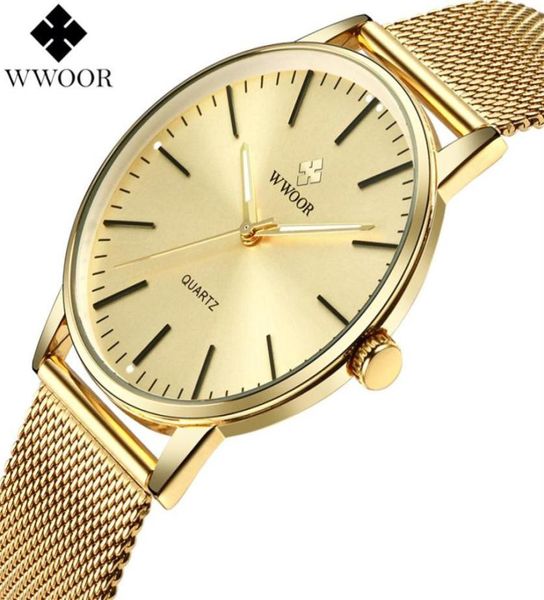 Wwoor Top Brand Men Luxury Men imperméable Ultra Thin Gold Watches Men039s Quartz en acier inoxydable Sports de poignet Male Male Analog Clo2740007