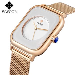 Wwoor white horloge vrouwen es dames vierkante armband vrouwelijke mesh riem waterdichte quartz klok relogio feminino 210616