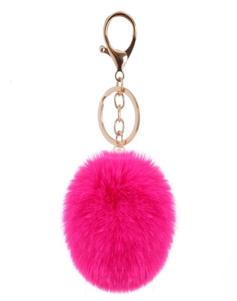 WY003 Girly Pom porte-clés boule de fourrure rose floue Pufll porte-clés fourrure Furball porte-clés boule bouffante porte-clés 5159724