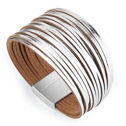 WYBU разноцветный многослойный женский браслет из кожи ручной работы для женщин, широкий браслет с магнитной пряжкой, модные украшения 240108