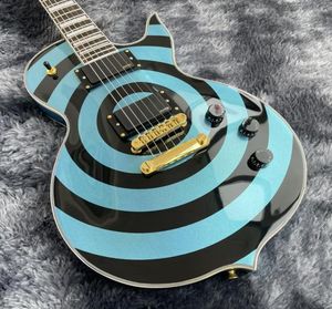 Wylde Audio Odin Grail Zakk Metallic Blue Bullseye Guitar Guitar Mop Bloque grande INCRESIÓN Hardware Grover Tuners China EMG 1020811