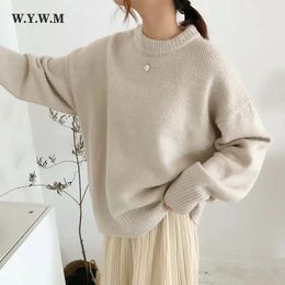 WYWM Cashmere elegante suéter de mujer de gran tamaño de punto jerseys básicos O cuello suelto suave mujer prendas de punto Jumper 231013