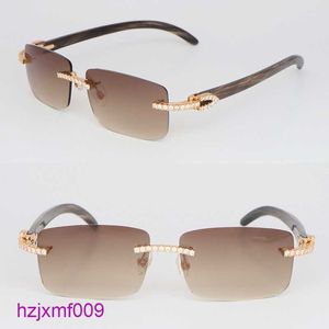 Wyz1 Lunettes de soleil Designer Moissanite Diamond Set Femme sans monture Big Stones 25 Carat Lunettes de soleil Original Marbré Noir Corne de Buffle Hommes Wom