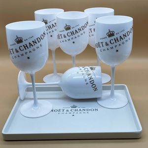 x 6pcs One Service Tray Acryl Acryl Unbreakable Champagnes Wine Glasses Plastic Wine -Cups Party Wedding Decoratie Wit Champagne Glass -Cups